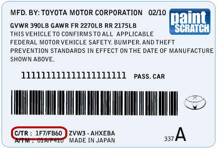 2008 Toyota highlander paint code