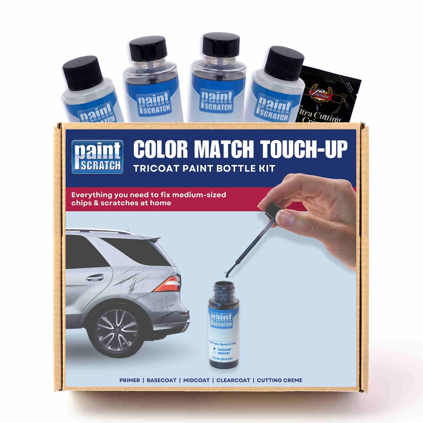 Ford White Platinum Tricoat (UG) Tricoat Paint Bottle Kit – Complete System to Repair Medium Chips and Scratches (2oz)
