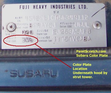 Subaru Touch Up Paint Color Plate