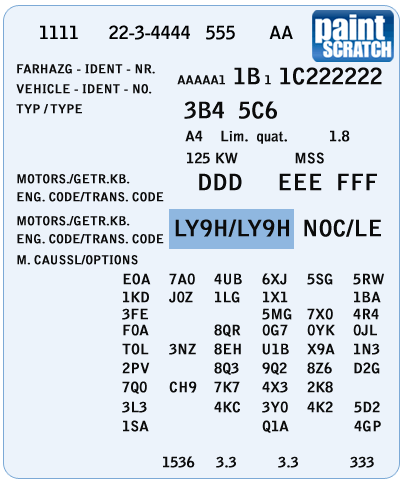 Audi Color Code Location on an Audi Color ID tag