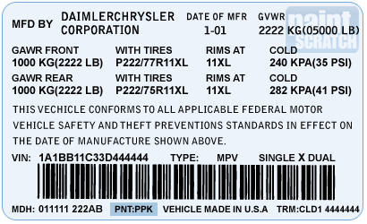 Chrysler Color Code Location