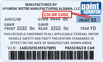 Hyundai Color Code on a Hyundai Color ID tag