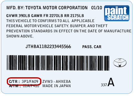 Lexus Color Code placement on a Lexus Color ID tag