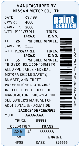 Nissan Color Code placement on a Nissan Color ID tag