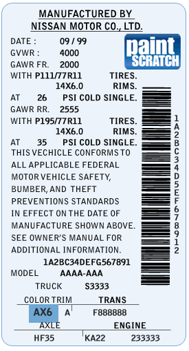 Nissan Paint Color Chart