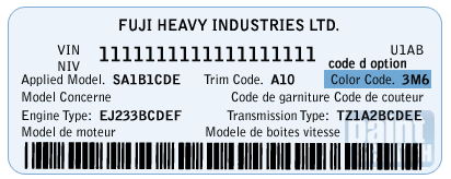 Subaru Color Code placement on a Subaru Color ID tag