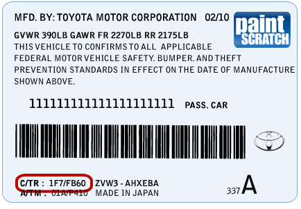 Toyota Touch Up Paint Color Code And Directions For Paintscratch Com - Where Is Paint Code On Toyota Camry