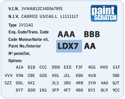 Volkswagen Color Code placement on a Volkswagen Color ID tag