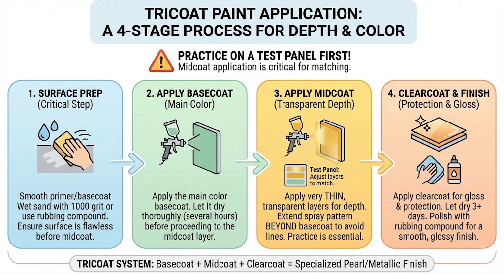 Tricoat Paint Application Process - 4-Stage Guide Infographic