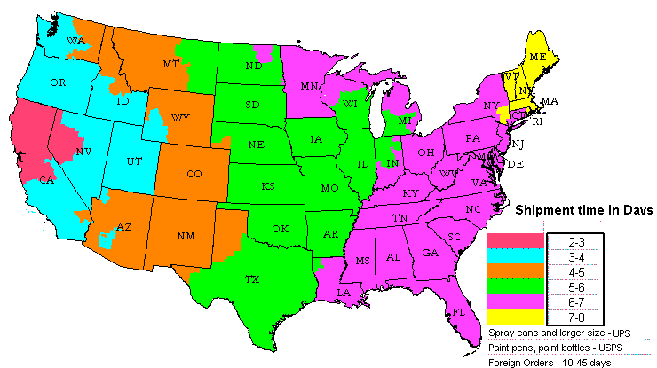 PaintScratch shipping map.